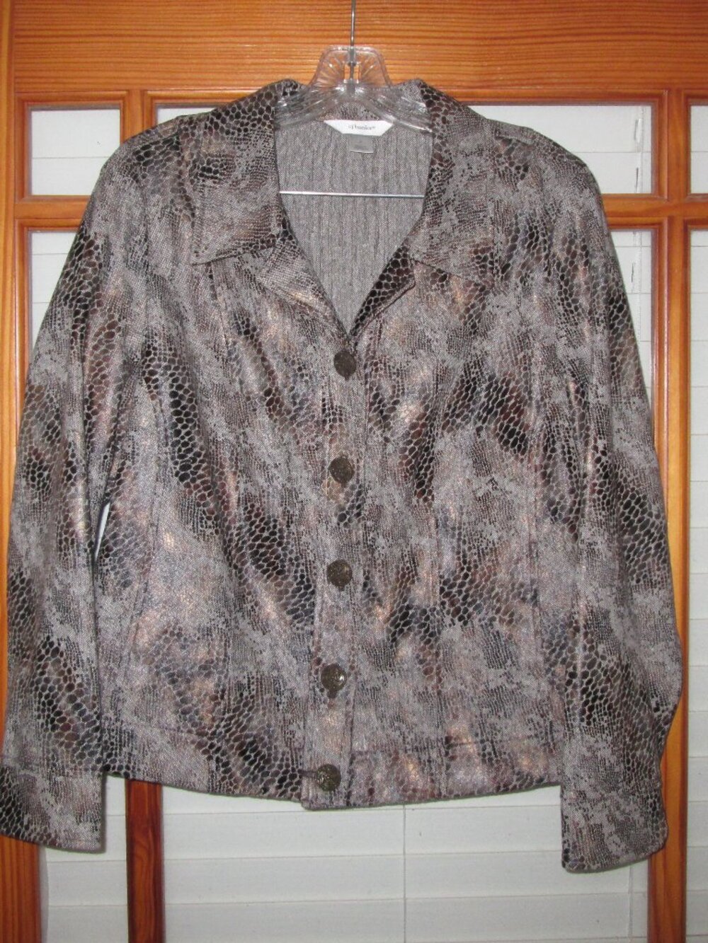 CJ Banks Faux Leather Animal Print Blazer Jacket Women's XL Button Up